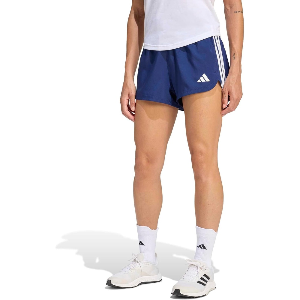image:imageadidas Womens Pacer Workout Woven High Rise Shorts Casual Bottoms Casual  BlackDark BlueWhite